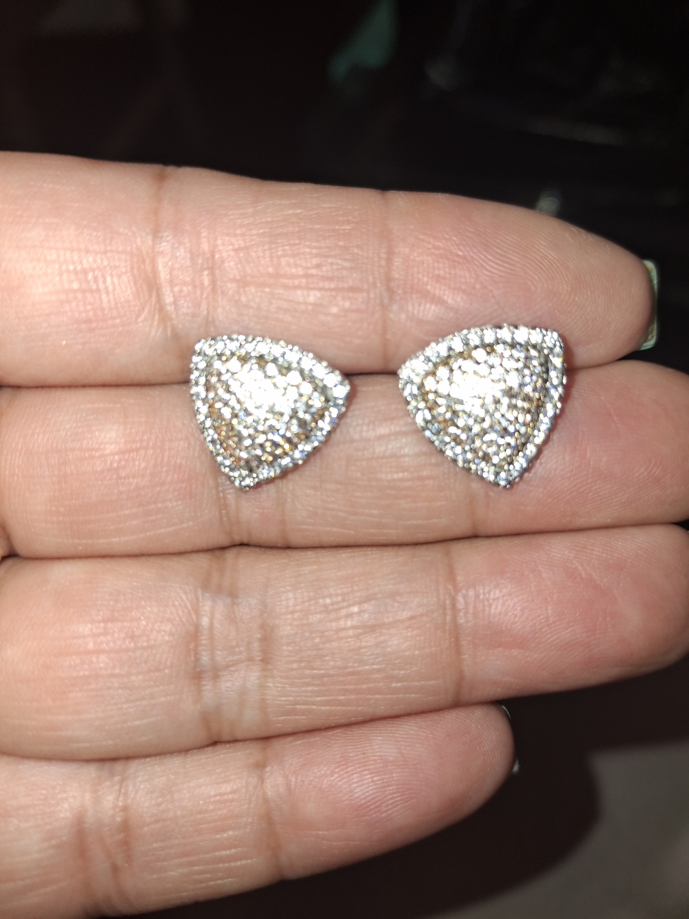 Sparkling Triangle Pavé Stud Earrings - Silver Tone - Picture 3 of 4